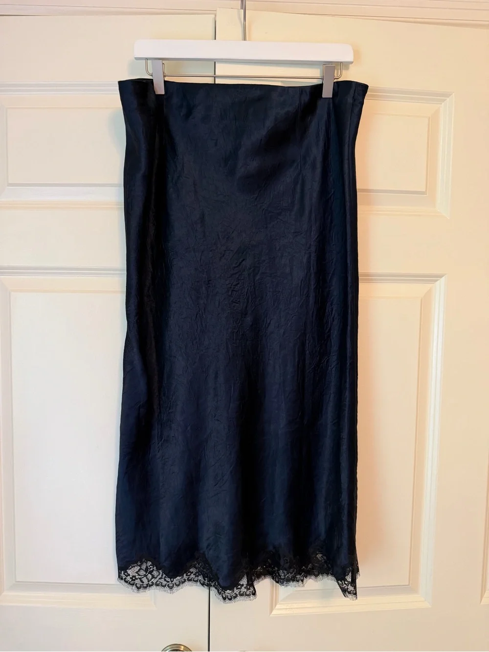 J. Crew Navy Slip Skirt with Lace-Trim Hem - Picture 5 of 6